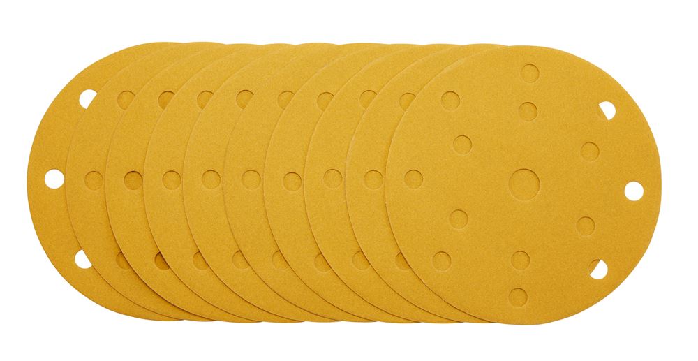 Draper 150MM GOLD SAND DISC 240G 15DE 08476 Gold Sanding Discs with Hook & Loop, 150mm, 15 Dust Extraction Holes (Pack of 10)