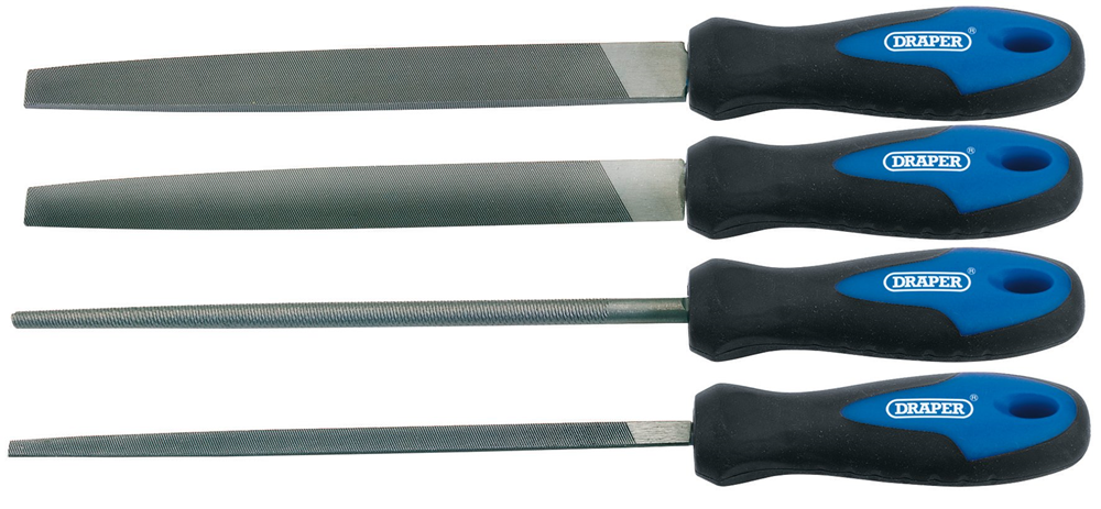 Draper SET OF 4 200MM FILES & HANDLES 44962 44962 Soft Grip Engineer's File Set, 200mm (4 Piece)