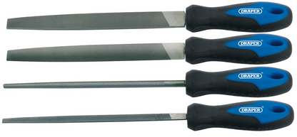 Draper SET OF 4 200MM FILES & HANDLES 44962 44962 Soft Grip Engineer's File Set, 200mm (4 Piece)