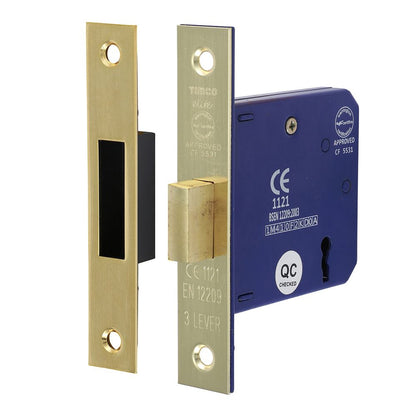 TIMCO 3 Lever Deadlock E. Brass 78mm Pack 1