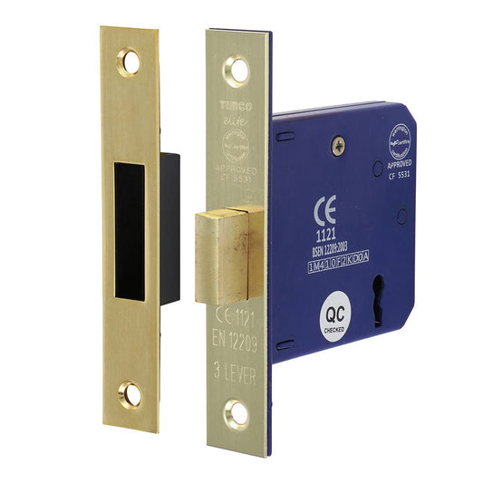 TIMCO 3 Lever Deadlock E. Brass 78mm Pack 1