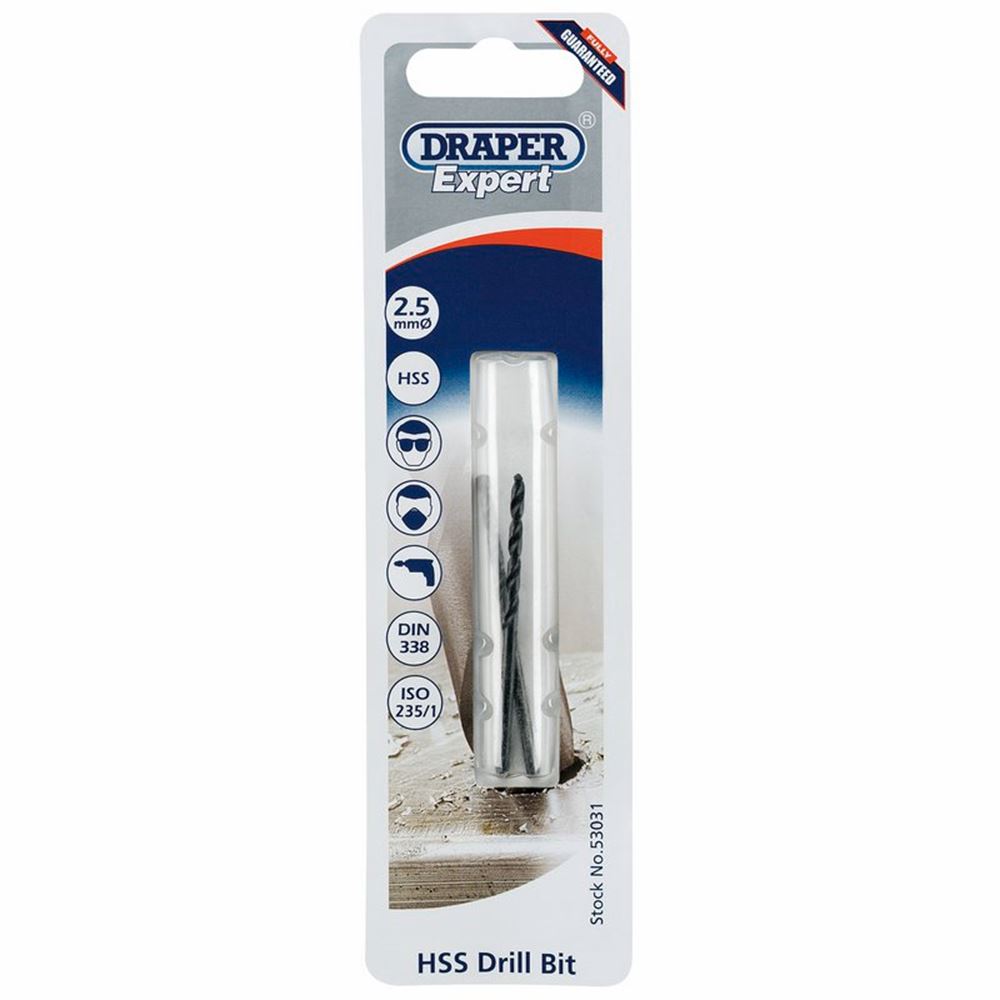 Draper 2.5MM HSS TWIST DRILL PCKD 53031 Metric HSS Twist Drills for Metric Tapping