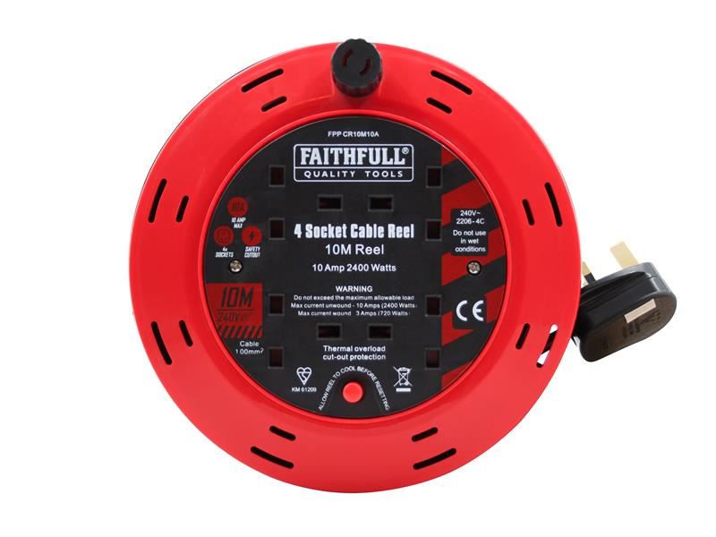 Faithfull Power Plus FPPCR10M10A Cable Reel 240V 10A 4-Socket 10m |