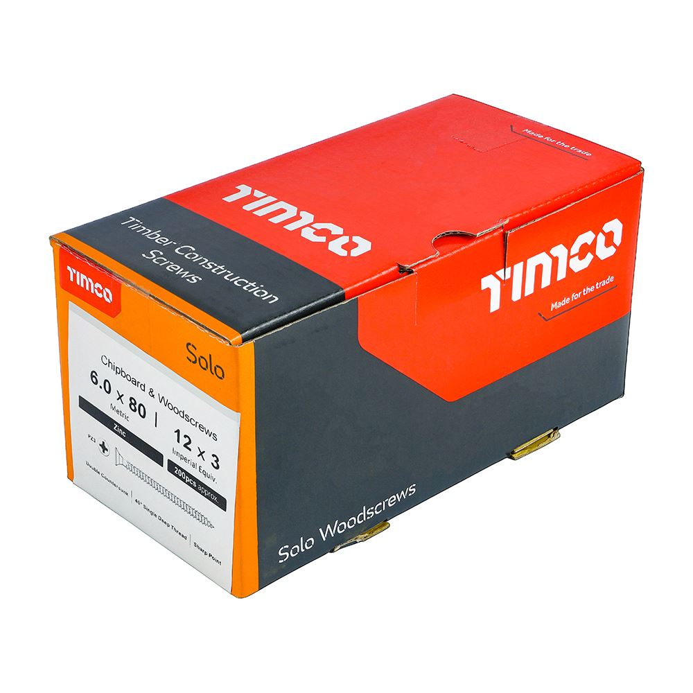 TIMCO Solo Woodscrew PZ3 CSK Zinc 6.0 x 80 Silver Pack 200