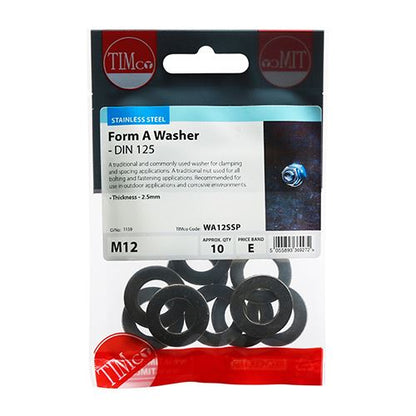 TIMCO Form A Washer DIN 125 - A2 SS M12 Pack 10