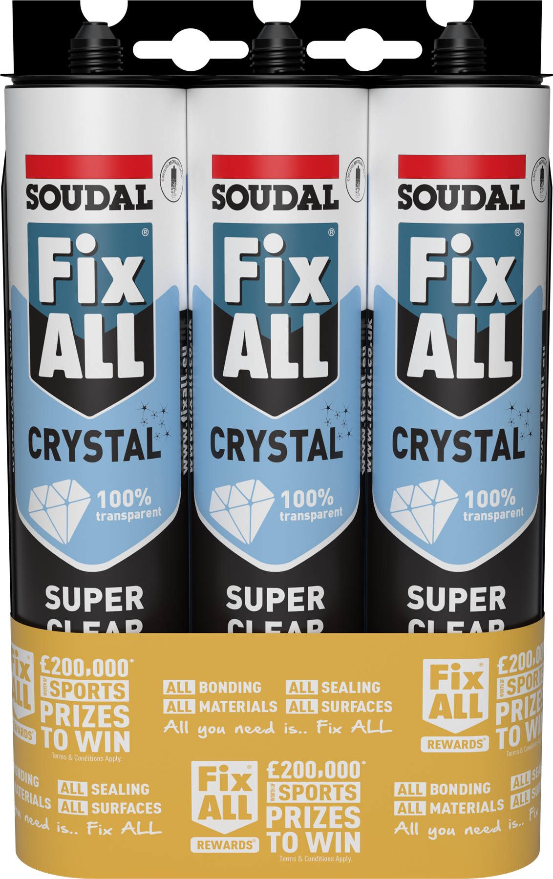 Soudal Fix ALL Promotional 3 pack High Tack Adhesive Sealant Hybrid Polymer Strong Grab 290ml