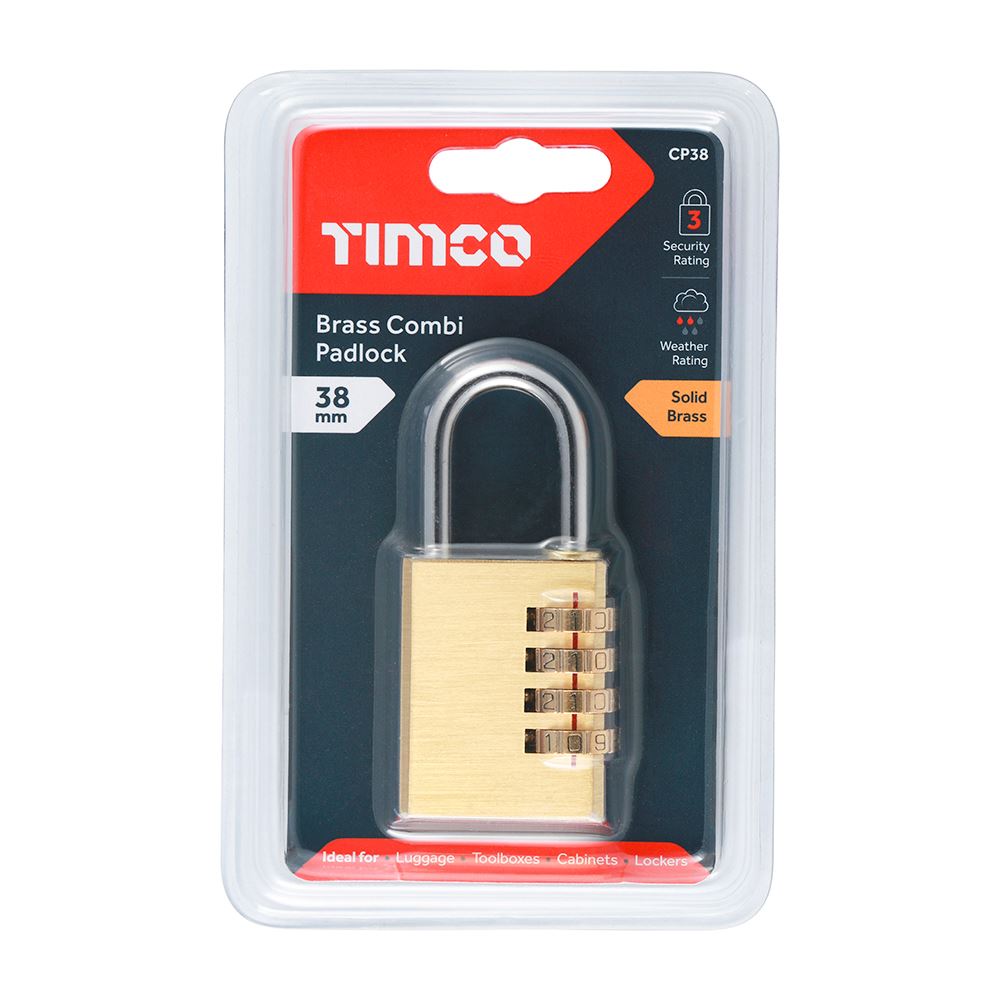 TIMCO Brass Combination Padlock 38mm Pack 1