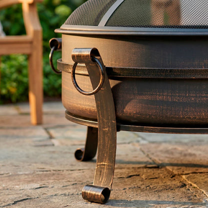Dellonda DG237 Deluxe 2-in-1 Outdoor Fire Pit/Coffee Table with Drawstring Cover 93cm Antique Bronze Effect | Water Resistant, Drawstring, Safety