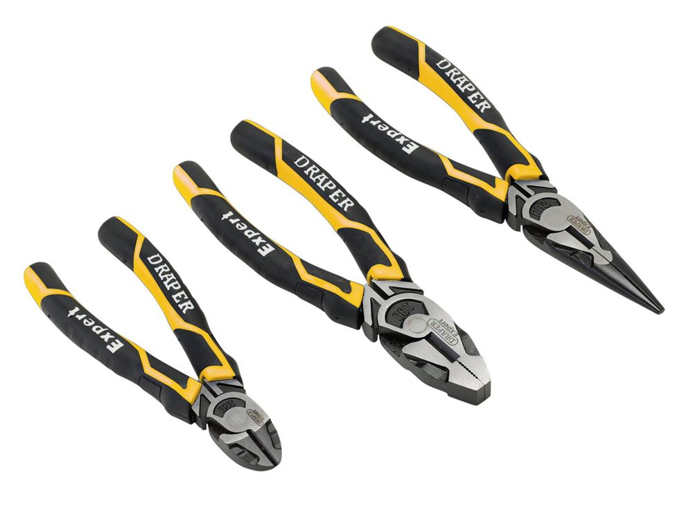 28038 Draper Expert Expert High Leverage Plier Set, Yellow (3 Piece) 1078/Y Pliers Plier Sets Professional Trade DIY Workshop Garage Use