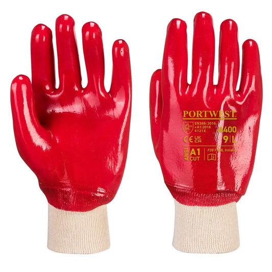 10 Pairs Portwest A400RERXL -  sz XL PVC Knitwrist - Red