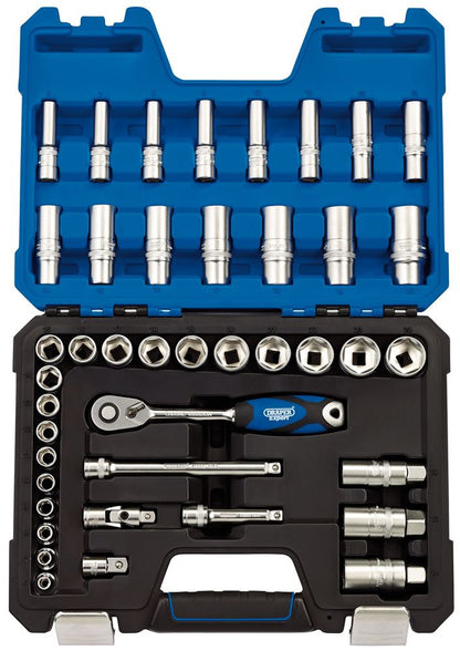 16451 Draper Expert Expert Metric Socket Set, 3/8 Sq. Dr. (42 Piece) D42MN/SG Micro Satin Chrome Socket Sets Professional Trade DIY Workshop Garage