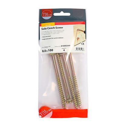 TIMCO Solo Coach Screw ZYP 8.0 x 100 Gold Pack 4