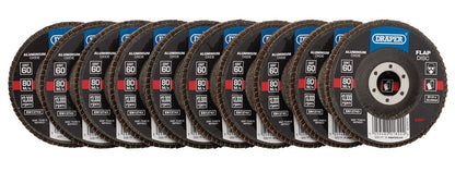 Draper Aluminium Oxide Flap Discs, 115 x 22.23mm (Pack of 10)83067 83067 Aluminium Oxide Flap Discs, 115 x 22.23mm (Pack of 10)