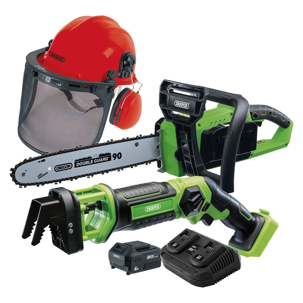 Draper 2 PIECE D20 GARDEN SAW KIT 99763 D20 Cordless Garden Saw Kit with Forestry Helmet