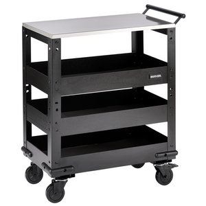 BUNKER  3 Tier Trolley with Pull Handle and Stainless Steel Worktop, 714mm