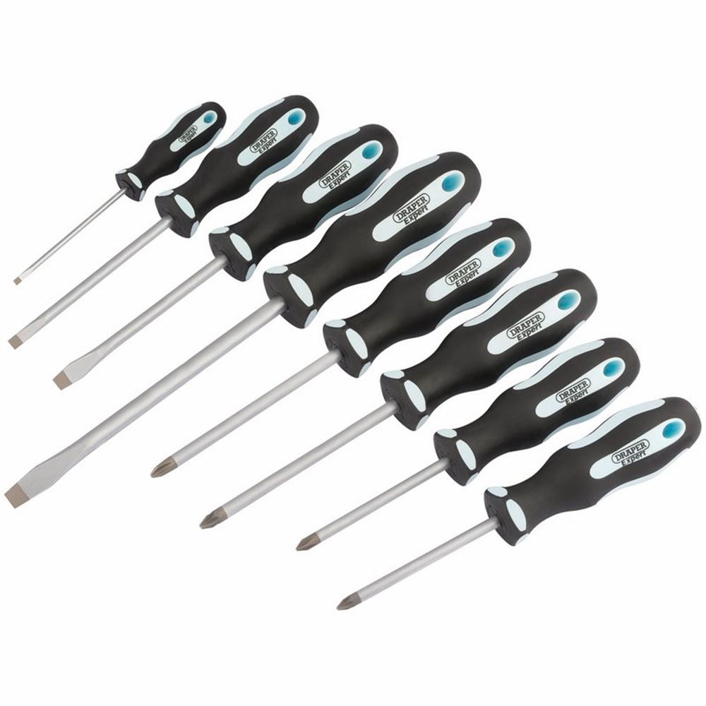 63589 Draper Expert Expert Heavy Duty Soft Grip Screwdriver Set (8 Piece) 995/S8 Mechanics Screwdrivers Professional Trade DIY Workshop Garage Use