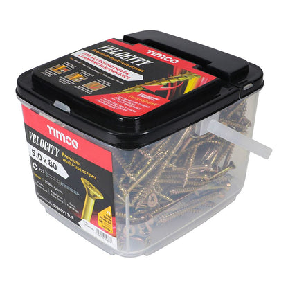 TIMCO Velocity Screw PZ2 CSK ZYP 5.0 x 80 Gold Pack 350