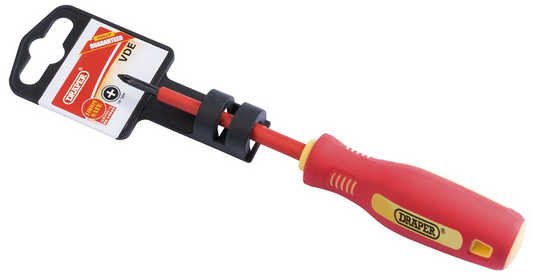Draper NO.0X75MM VDE C/SL S/G. (PKD) 46527 46527 VDE Approved Fully Insulated Soft Grip Cross Slot Screwdrivers (display packed)