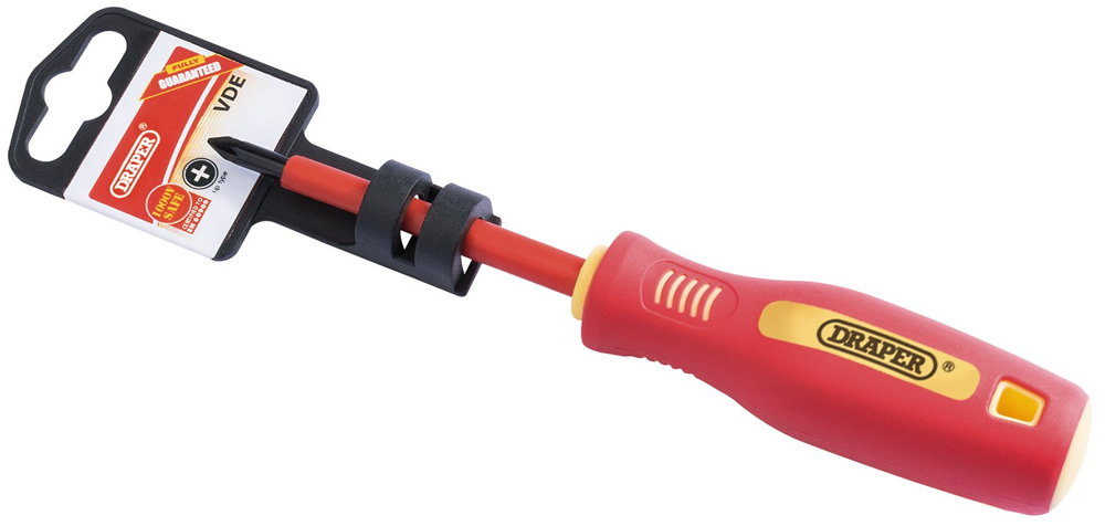 Draper NO.1X80MM VDE C/SL S/G.- (PKD) 46528 46528 VDE Approved Fully Insulated Soft Grip Cross Slot Screwdrivers (display packed)