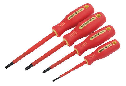 Draper SET OF 4 INSULATED S/DRIVERS 46539 46539 VDE Approved Fully Insulated Soft Grip Screwdriver Set (4 Piece)