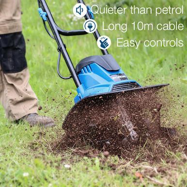 Hyundai HYT1050E Electric Garden Tiller 1050W 360mm Cultivator Rotavator Soil Cultivator Rotavator