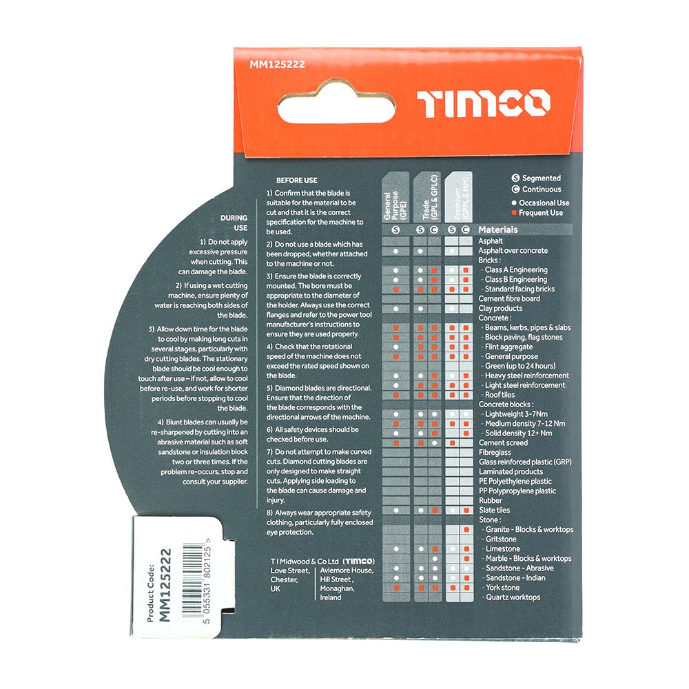 TIMCO Prem Diamond Blade Turbo Cont 125 x 22.2 Pack 1