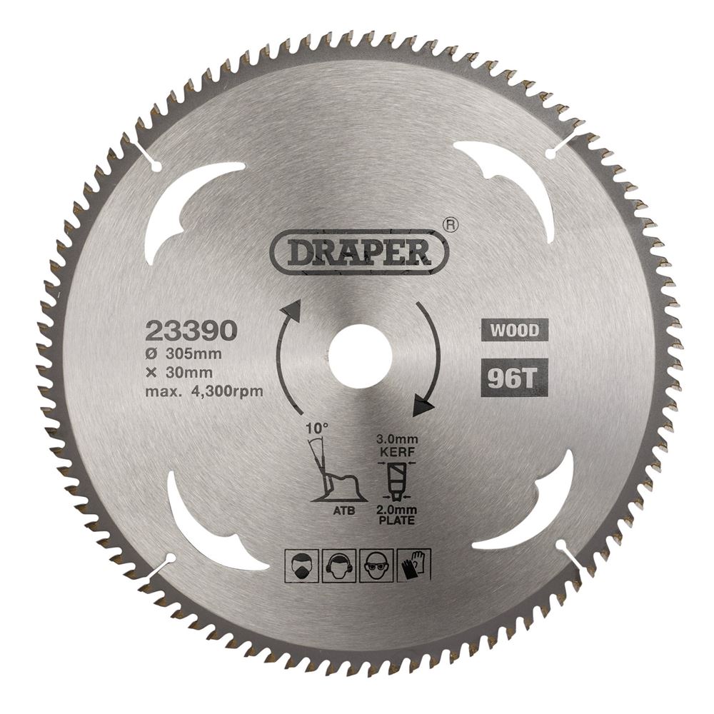 Draper TCT SAW BLADE 305MM 96T WOOD 23390 TCT Circular Saw Blade for Wood, 305 x 30mm