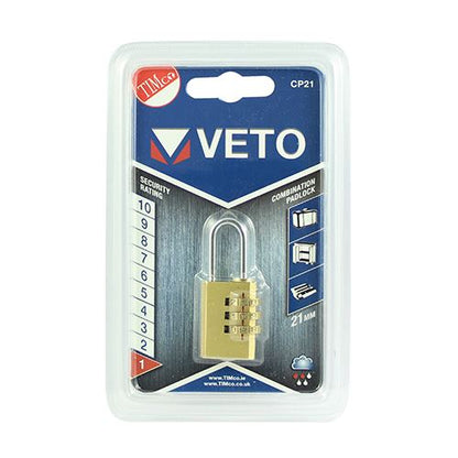 TIMCO Brass Combination Padlock 21mm Pack 1