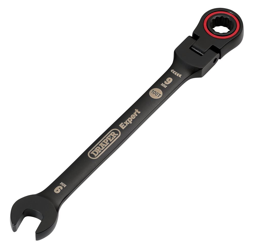 Draper 9MM FLEX HEAD RATCHET SPANNER 03915 HI-TORQÂ® Metric Flexible Head Ratchet Combination Spanners, Black