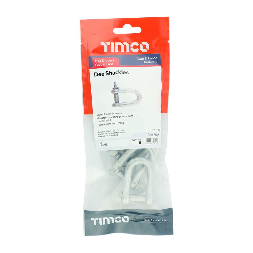 TIMCO Dee Shackle HDG 8mm Pack 5