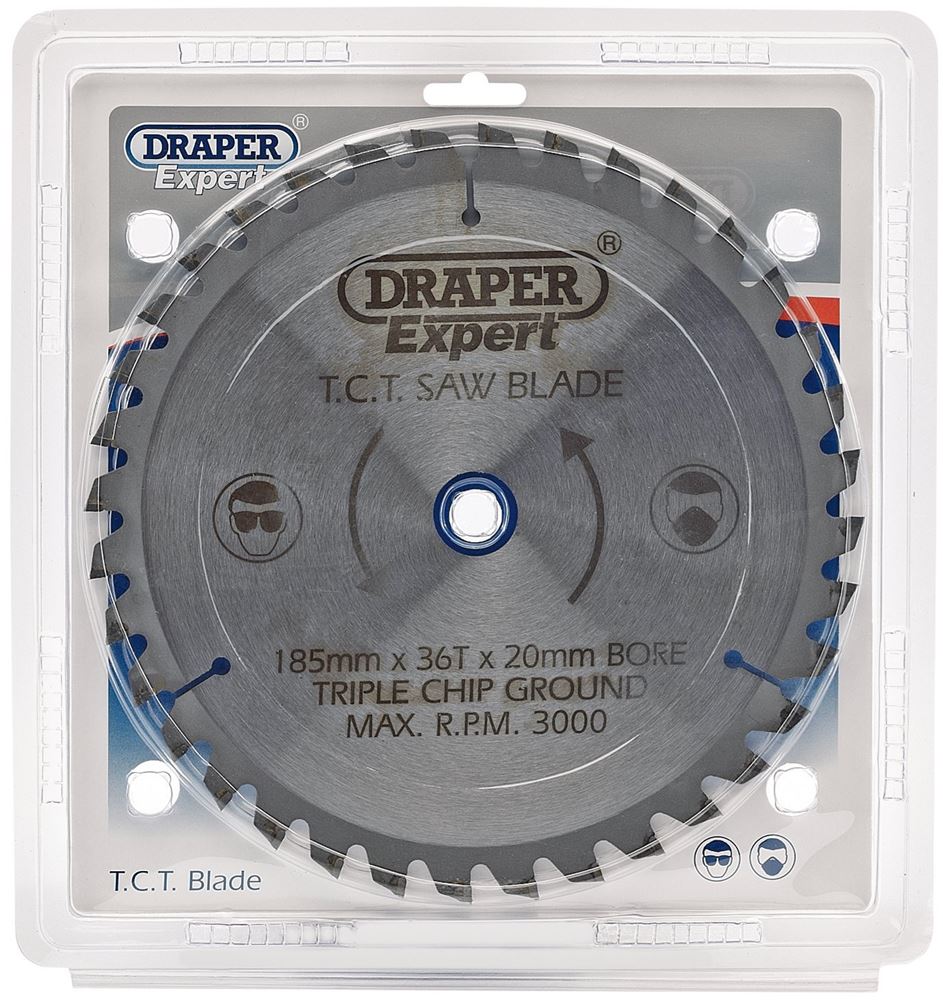 03637 Draper Expert Expert TCT Saw Blade, 185 x 20mm, 36T CSB185MP/B Circular Saw Blades Professional Trade DIY Workshop Garage Use