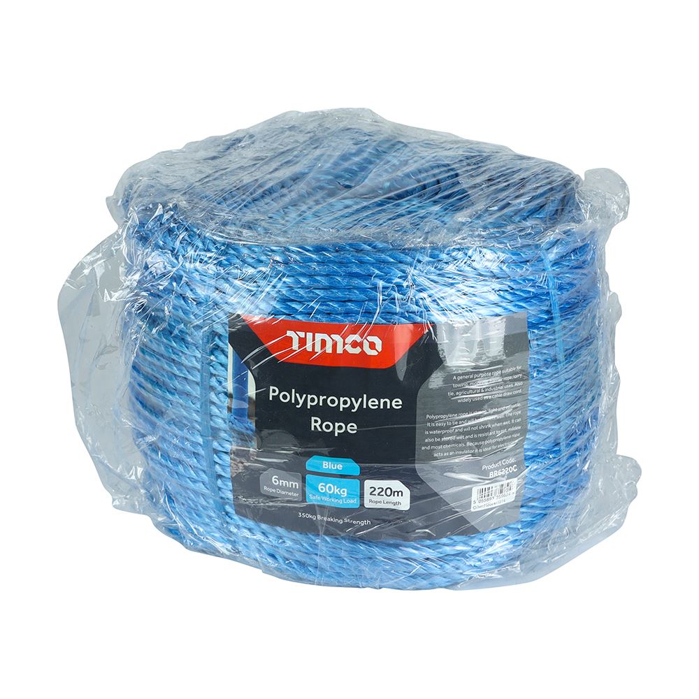 TIMCO Blue Poly Rope - Long Coil 6mm x 220m Blue Pack 1