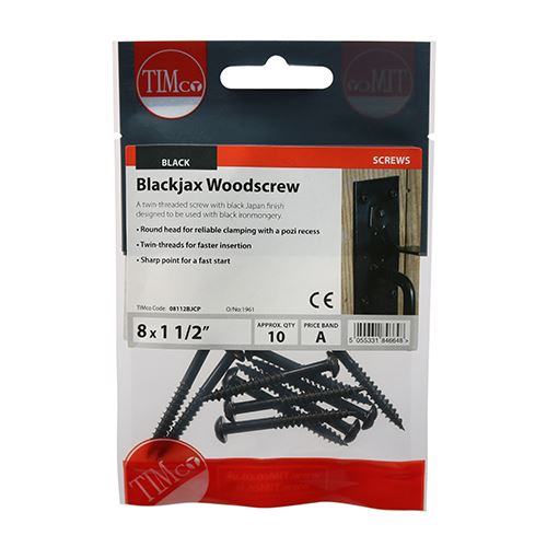 TIMCO Blackjax PZ2 RND 8 x 1 1/2 Black Pack 10