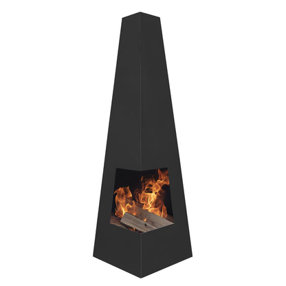 Dellonda DG105 Chiminea, Wood Burner, Heater for Outdoors W45cm x H150cm - Black Steel | Stylish chiminea is perfect for relaxing outdoors with family