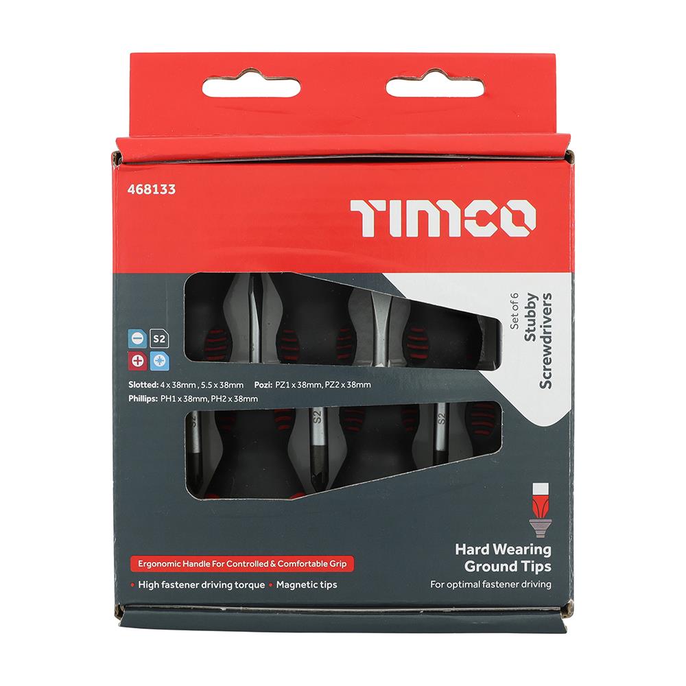 TIMCO Stubby Screwdriver Set 6 Pieces Pack 1