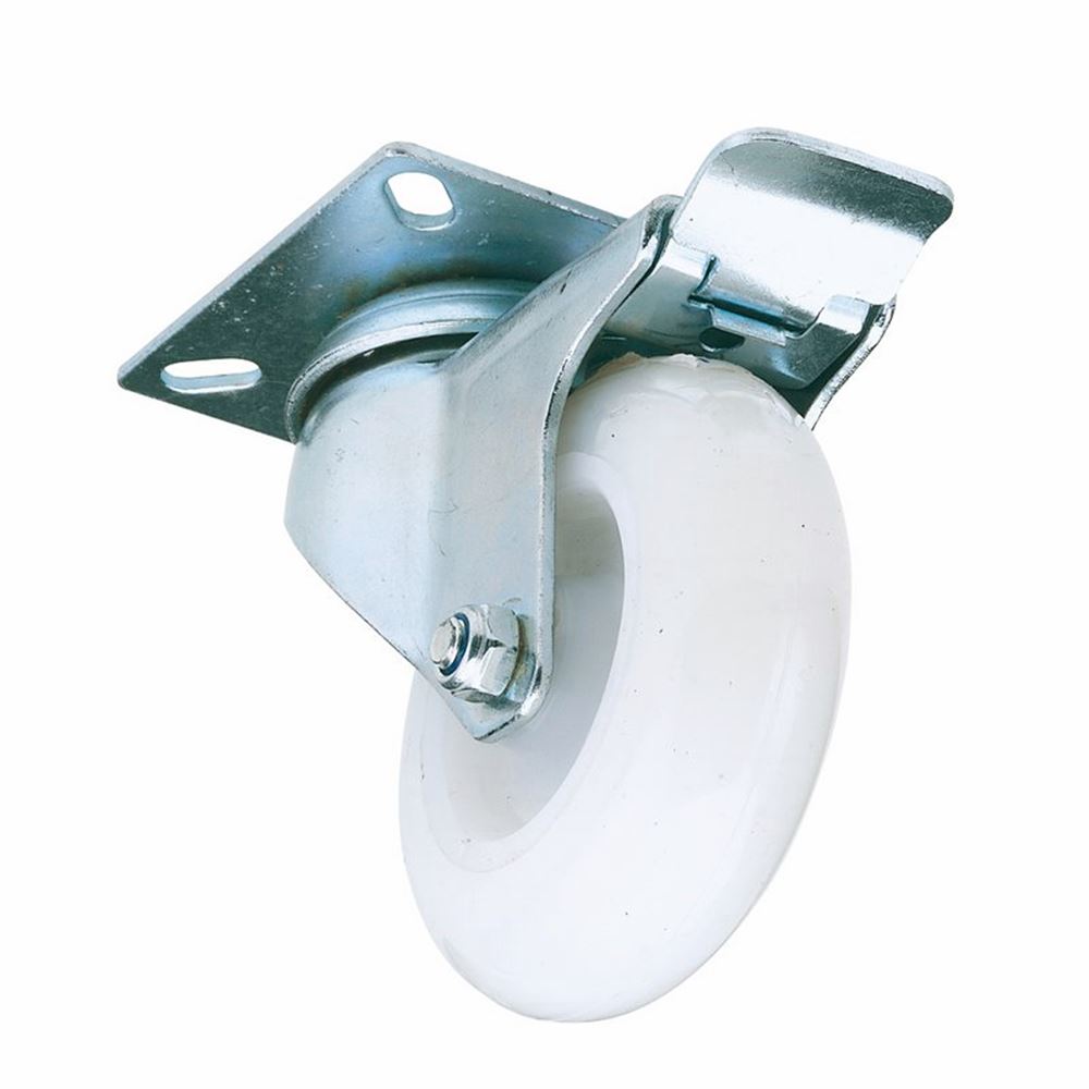 65499 Draper Swivel Plate Fixing Nylon Wheel with Brake, 75mm Diameter, S.W.L. 70kg Castors and Wheels Professional Trade DIY Workshop Garage Use