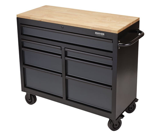 Draper BUNKER® Workbench Roller Tool Cabinet, 7 Drawer, 41, Grey08216 08216 BUNKER® Workbench Roller Tool Cabinet, 7 Drawer, 41", Grey