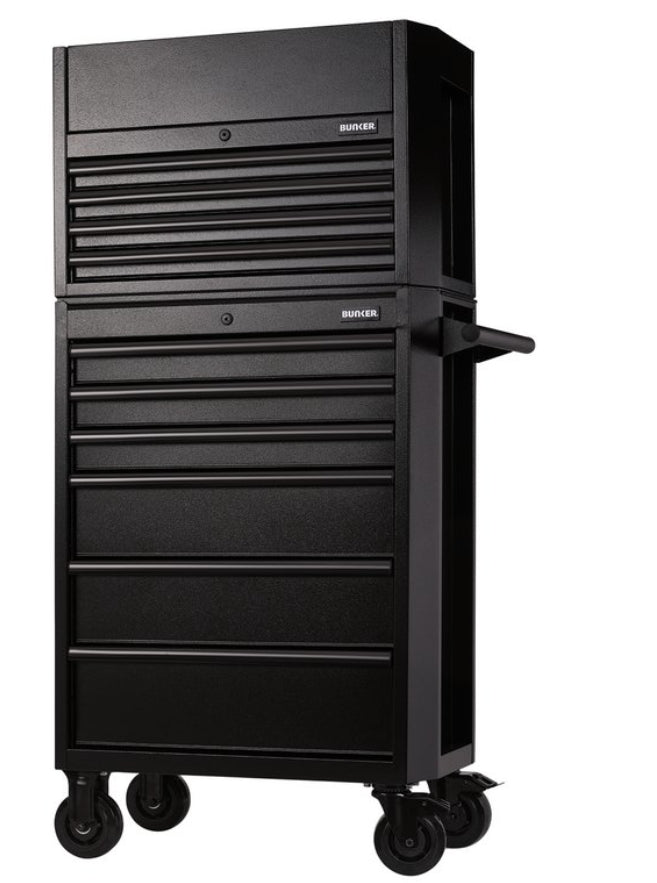 BUNKER  10 Drawer Combined Roller Cabinet and Tool Chest, 26", Black
