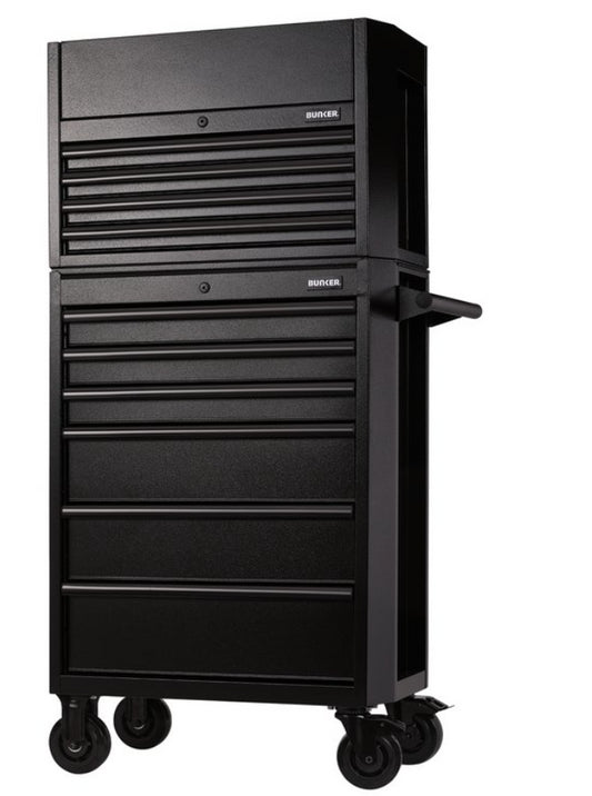 BUNKER  10 Drawer Combined Roller Cabinet and Tool Chest, 26", Black