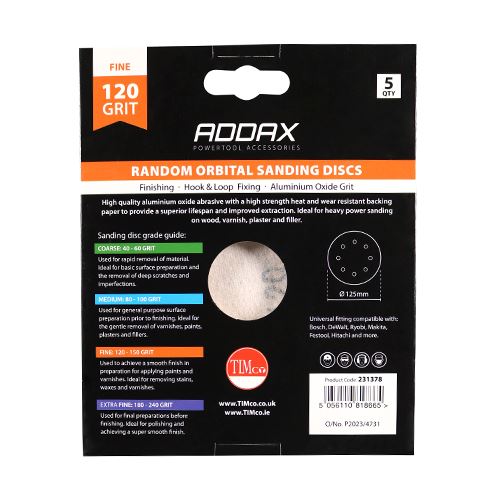 TIMCO Orbital Sanding Discs P120 125mm Red Pack 5