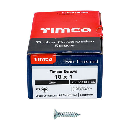 TIMCO Twin Woodscrew PZ2 CSK Zinc 10 x 1 Silver Pack 200