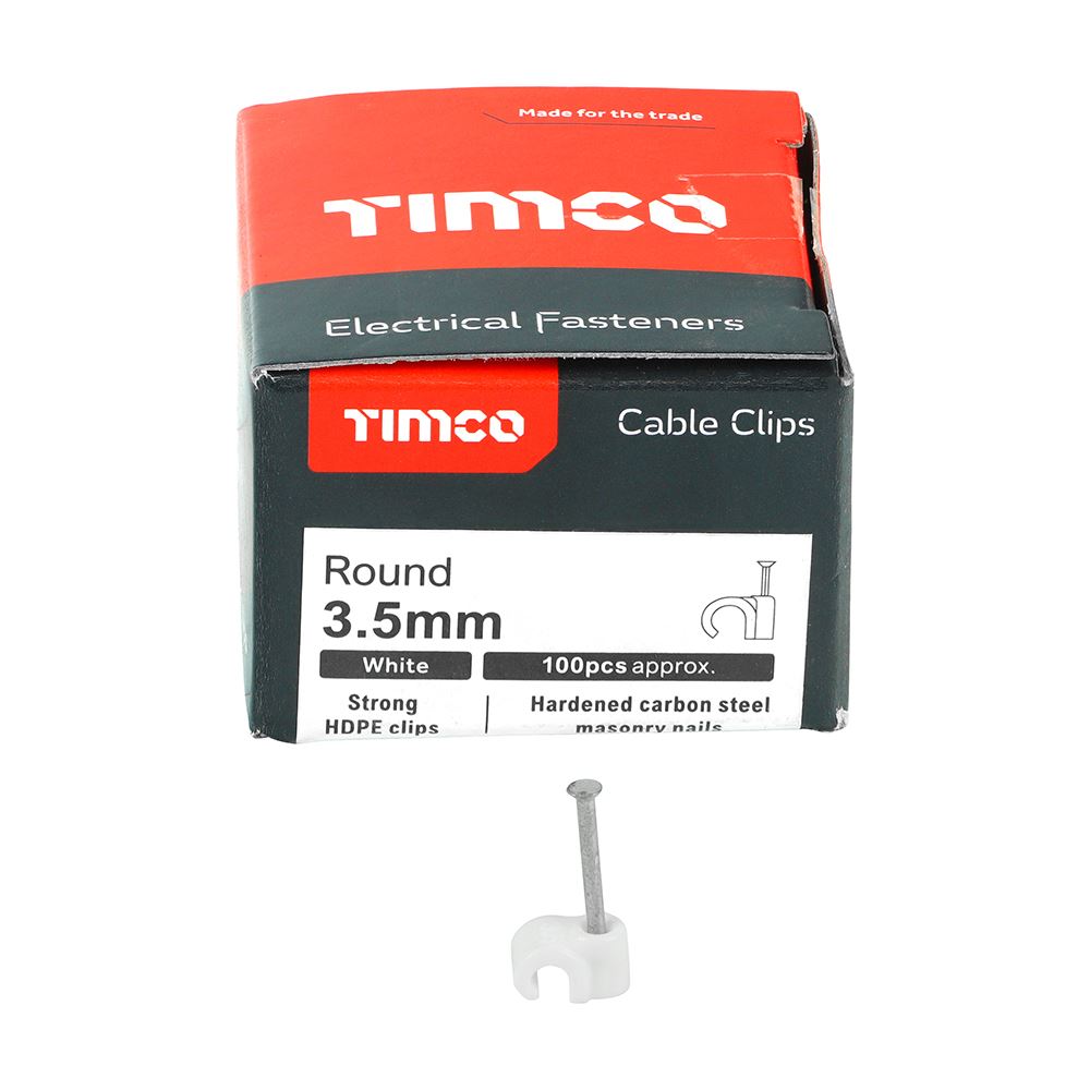 TIMCO Round Cable Clip White To fit 3.5mm White Pack 100