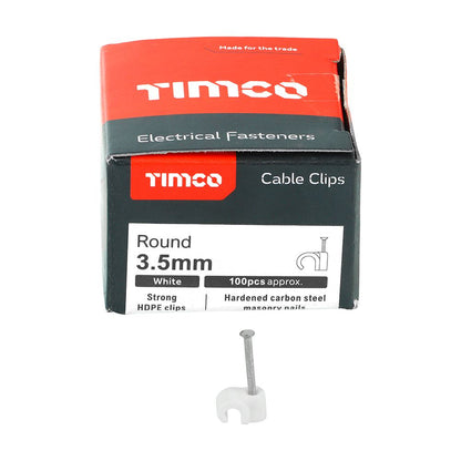 TIMCO Round Cable Clip White To fit 3.5mm White Pack 100