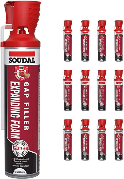 Soudal PU Expanding Foam 600ml Hand Held Gap Filler Genius Gun Insulation Sealant