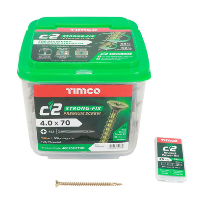 TIMCO C2 Strong-Fix PZ2 CSK ZYP 4.0 x 70 Gold Pack 500