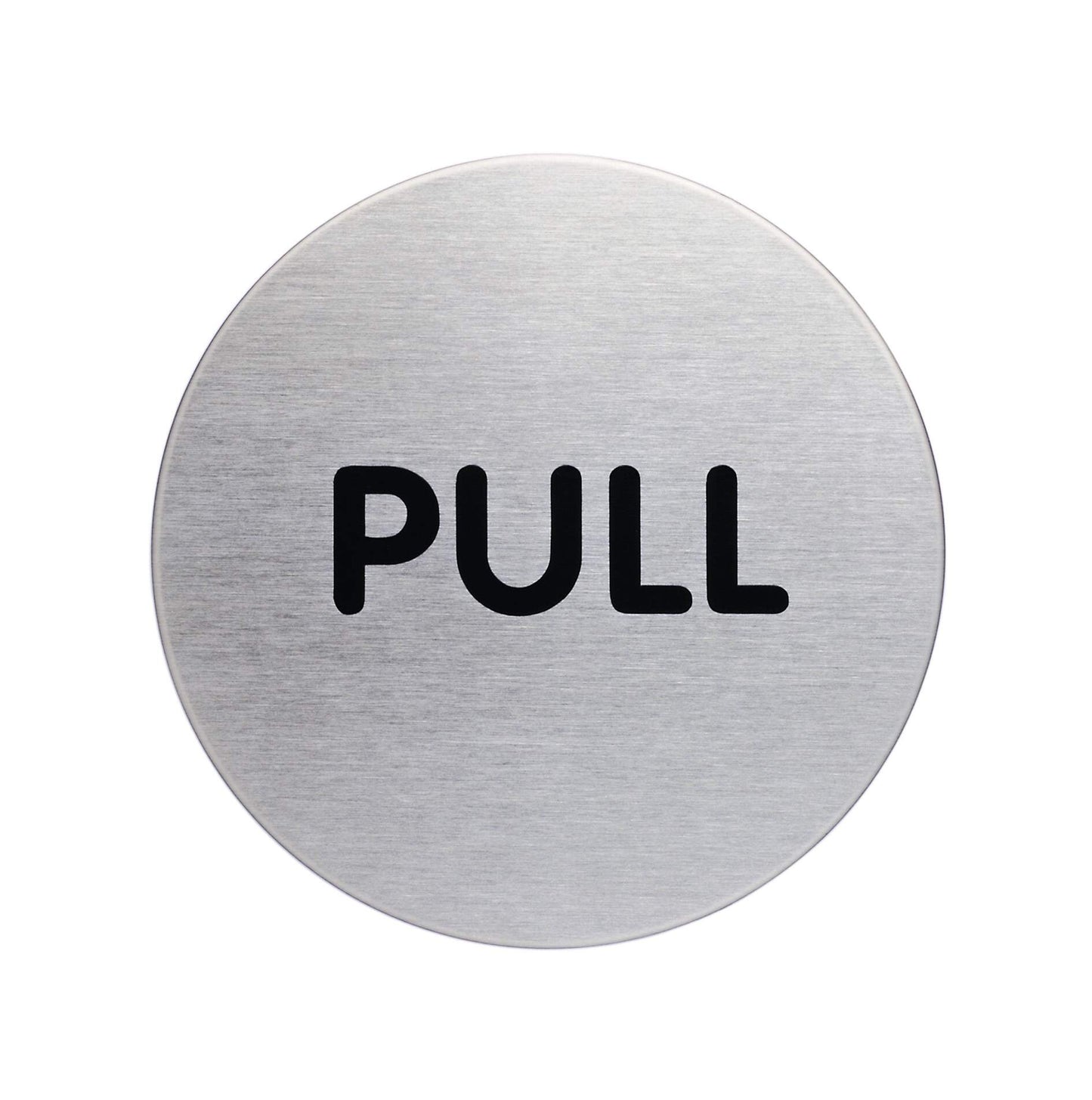 Durable Adhesive Fire Door PULL Sign Symbol | Brushed Stainless Steel | 65mm