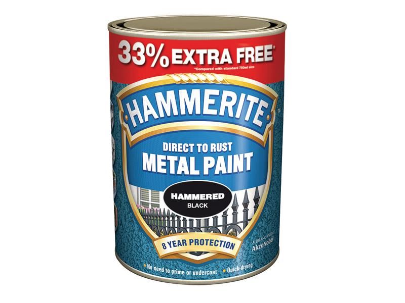 Hammerite 5158237 Direct to Rust Hammered Finish Metal Paint Black 750ml + 33%
