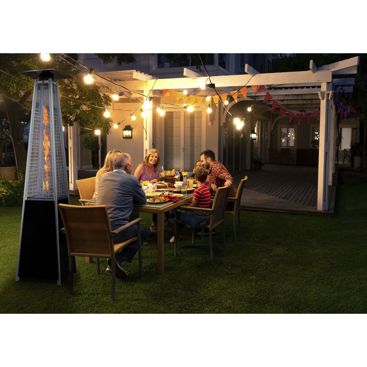 Dellonda DG98 Pyramid Gas Outdoor Garden Patio Heater 13kW Commercial & Home Use | Tip-Over Switch, Adjustable | Innovative design of Gas Flame