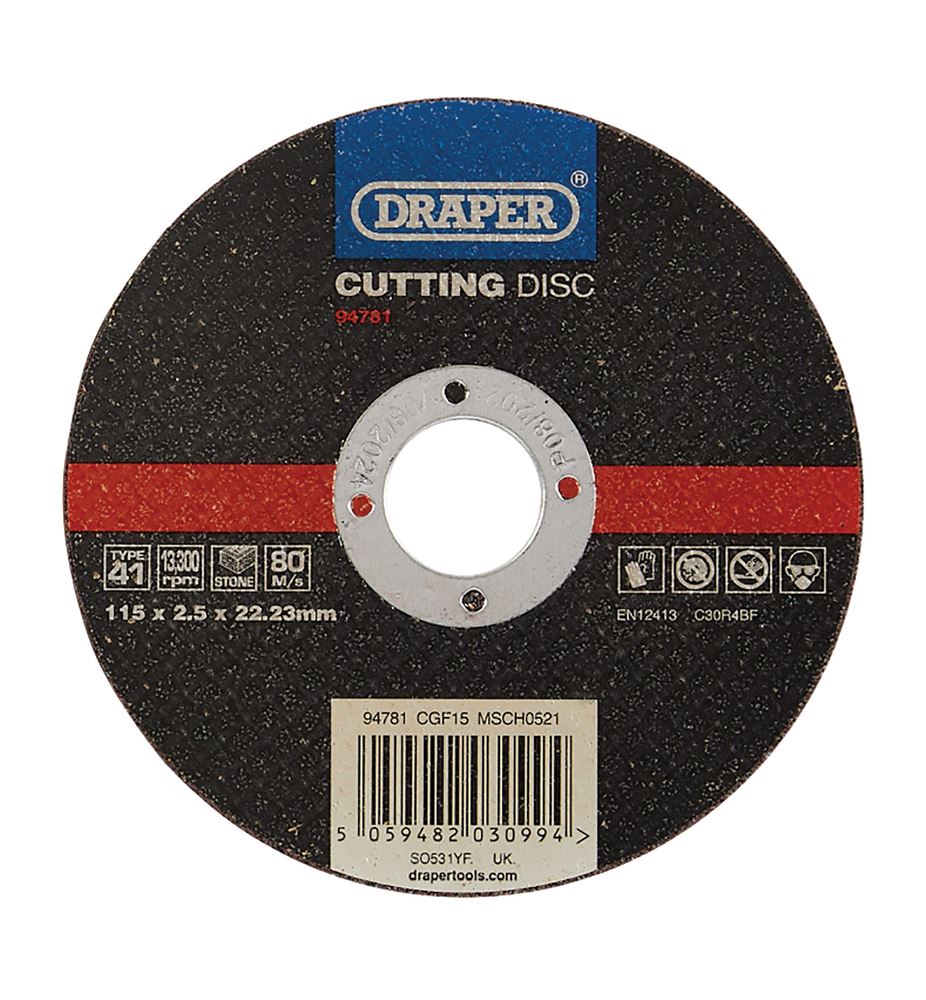 Draper CUT/DISC STONE - 115X2.5MM 94781 Flat Stone Cutting Discs