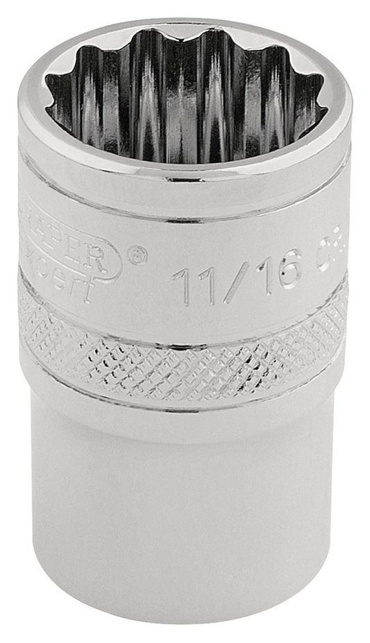 Draper 11/16 12PT.HI-TORQ SOCKET-3/8 49480 3/8" Sq. Dr. Imperial Sockets (Polished Chrome)